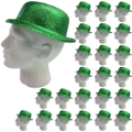 24x GLITTER BOWLER HAT Fancy Party Plastic Costume Cap Fun Dress Up Sparkle BULK - Green