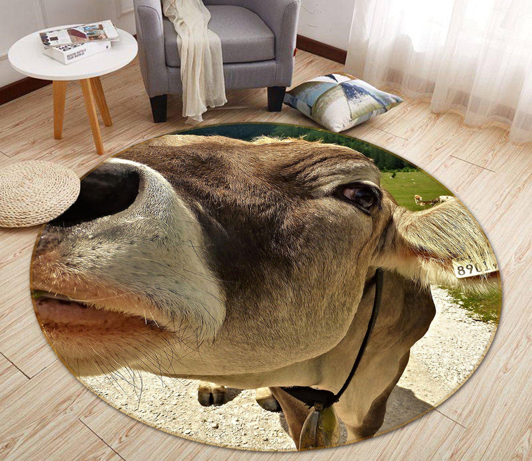 3D Cow Mouth 030 Animal Round Non Slip Rug Mat, 180cm(70.9'')