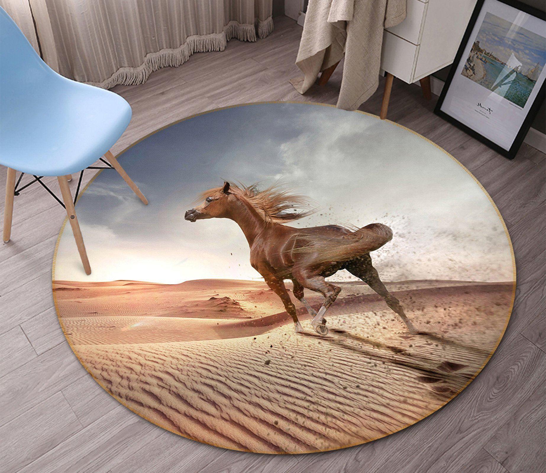 3D Desert Horse 033 Animal Round Non Slip Rug Mat, 60cm(23.6'')