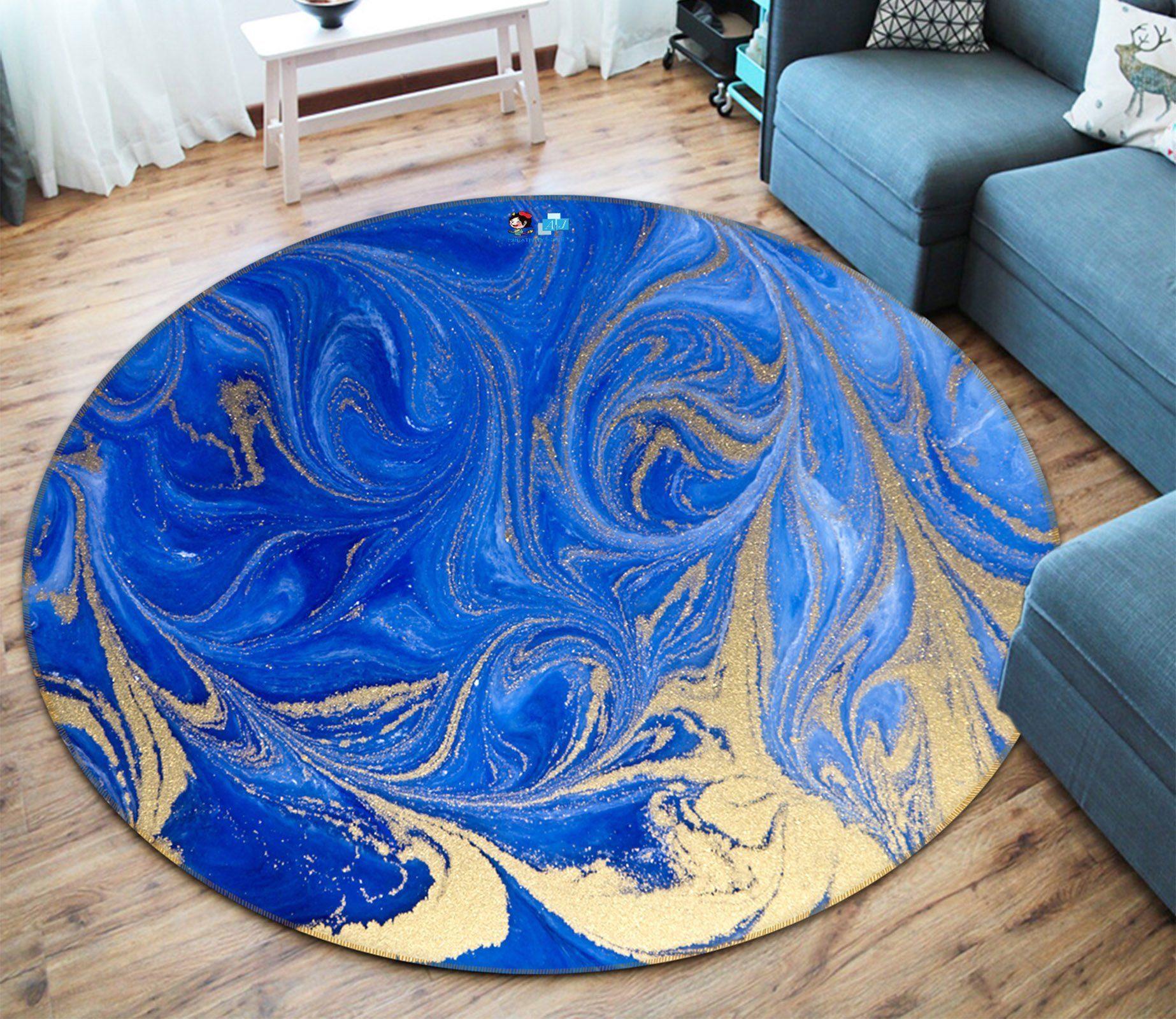 3D Sapphire Blue Pattern 925 Round Non Slip Rug Mat, 100cm(39.4'')