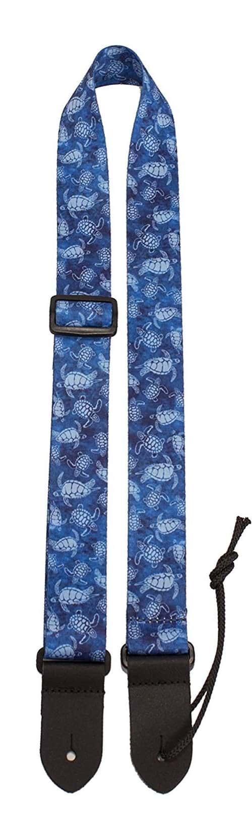Perri's 1.5" Ukulele Strap with Leather ends - Blue Sea Turtles design Polyester