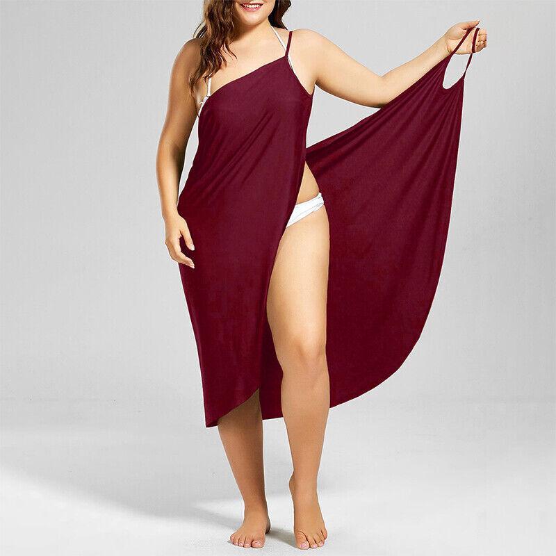 GoodGoods Plus Size Bikini Cover Up Swimwear Strappy Dress Bathing Suit(Wine Red,S)