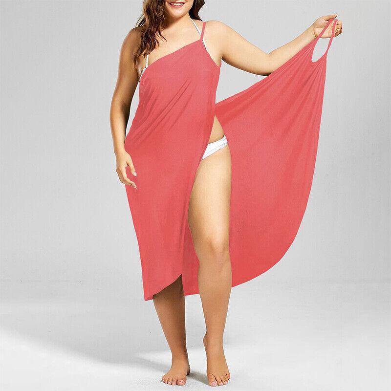 GoodGoods Plus Size Bikini Cover Up Swimwear Strappy Dress Bathing Suit(Watermelon Red,M)