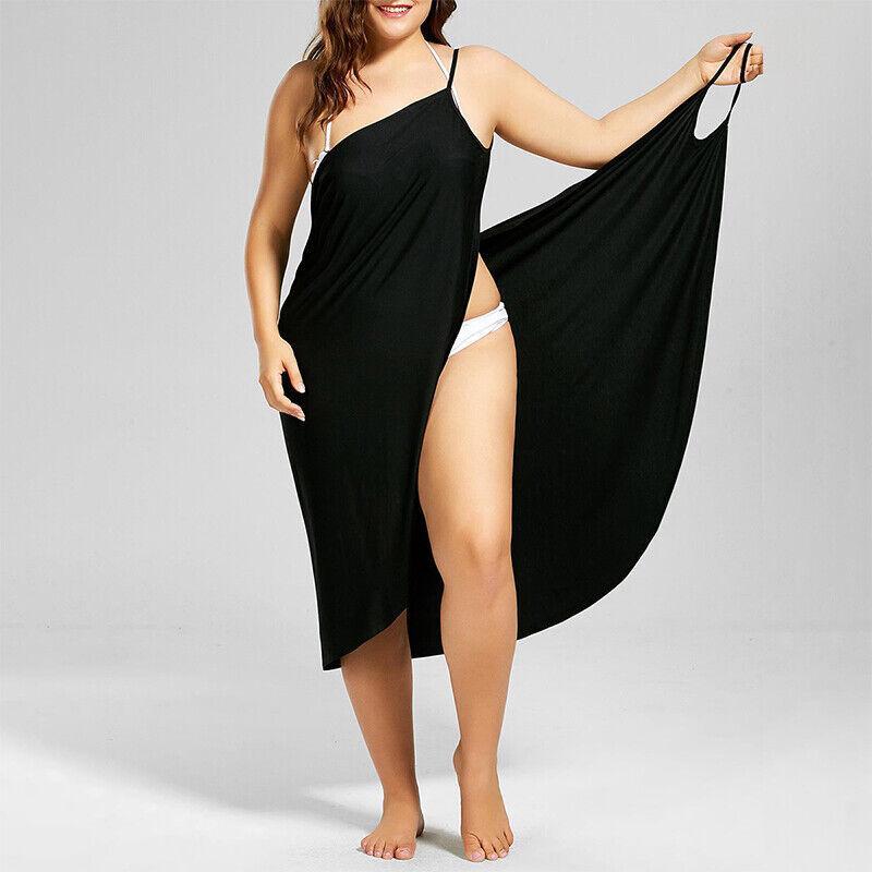 GoodGoods Plus Size Bikini Cover Up Swimwear Strappy Dress Bathing Suit(Black,M)