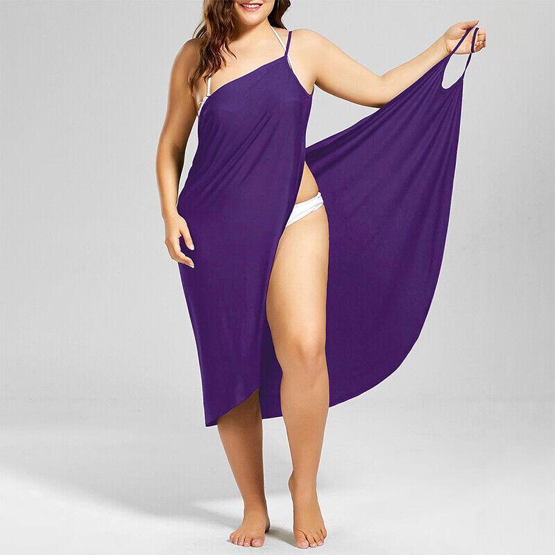 GoodGoods Plus Size Bikini Cover Up Swimwear Strappy Dress Bathing Suit(Purple,S)