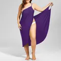 GoodGoods Plus Size Bikini Cover Up Swimwear Strappy Dress Bathing Suit(Purple,M)