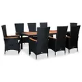 9 Piece Outdoor Dining Set with Cushions Poly Rattan Black vidaXL