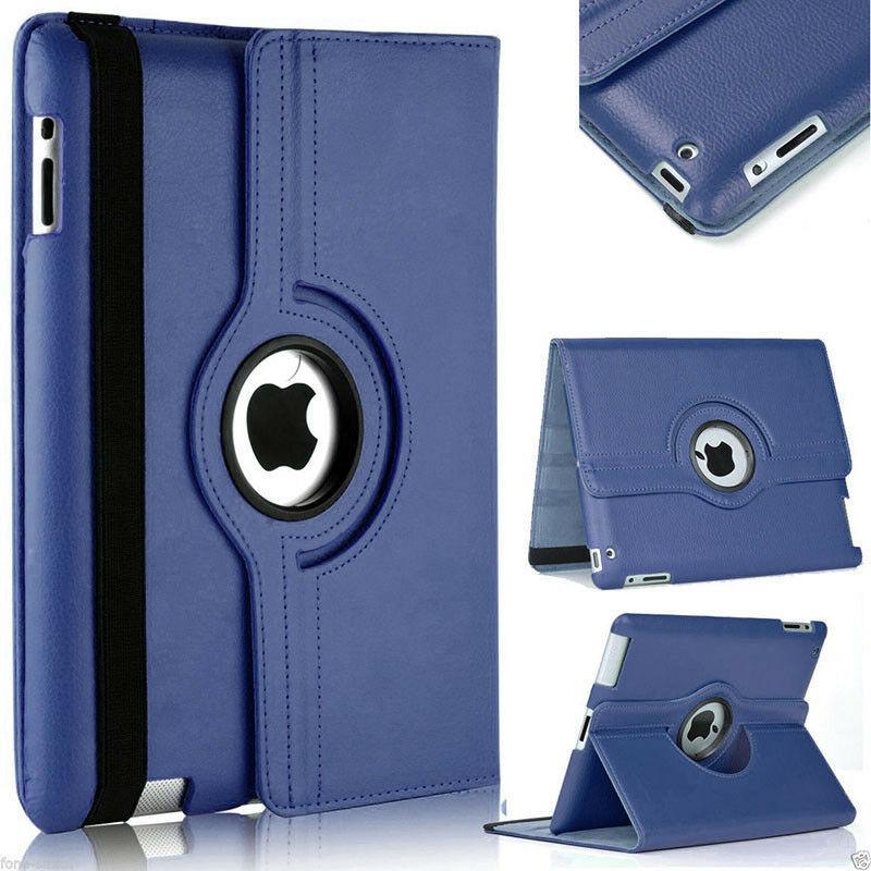 360 Rotate Leather Case Cover Apple iPad Air 1-NavyBlue
