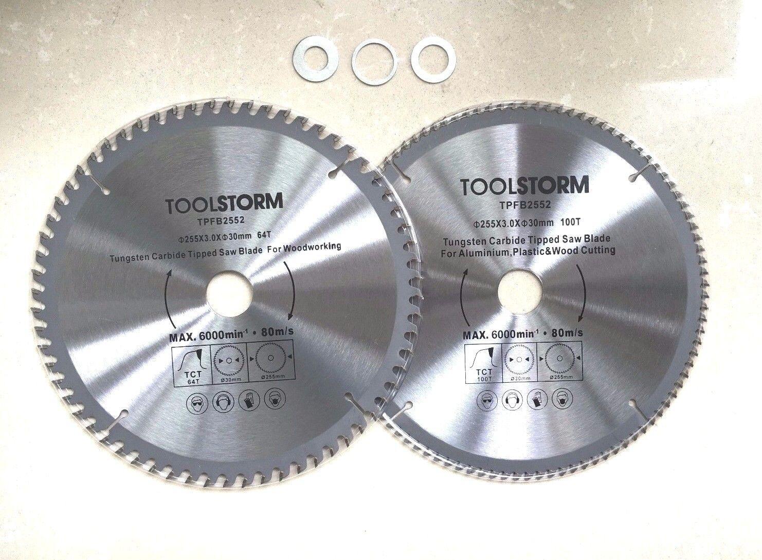 2PC Circular Saw Blade 255mm 100T/60TEETH 30MM BORE With 3 Reduction rings TCT