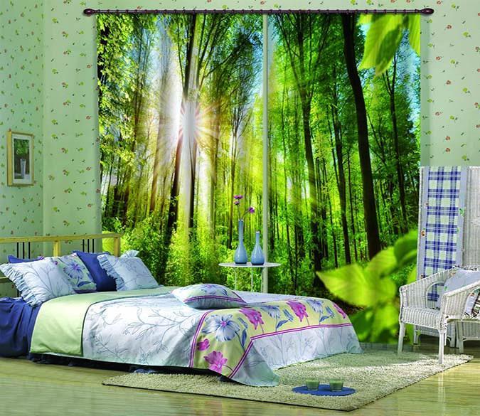 3D Forest Bright Sunbeams 739 Curtains Drapes, 203cmx160cm(WxH) 80''x 63''