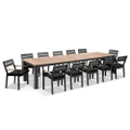Balmoral 3.55M Outdoor Teak Top Aluminium Table With 12 Capri Chairs - Outdoor Aluminium Dining Settings