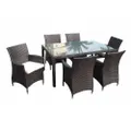 Roman 6 Seater Outdoor Wicker And Glass Top Dining Table And Chairs Setting - Outdoor Wicker Dining Settings