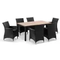 Sahara 6 Seater Teak Top And Wicker Dining Table And Chairs Patio Setting - Outdoor Wicker Dining Settings
