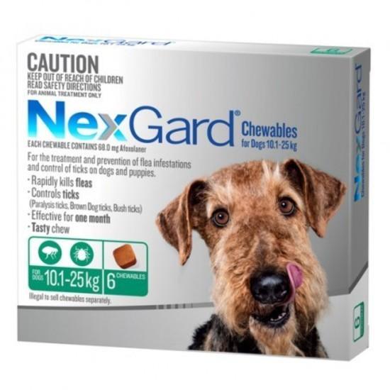 NexGard Flea & Tick Tablets for Dogs 10.1-25kg - 3 Pack (Green) Chewable Tablets