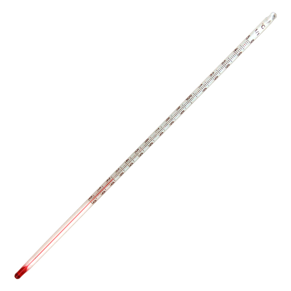 Brannan Laboratory Thermometer, Red Spirit, 0 to 150degC, 1.0deg Division, Total Immersion, 300mm Length, Each