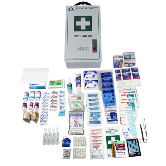 Livingstone Construction First Aid Kit, Class A, Complete Set In Metal Case, for 1-25 people