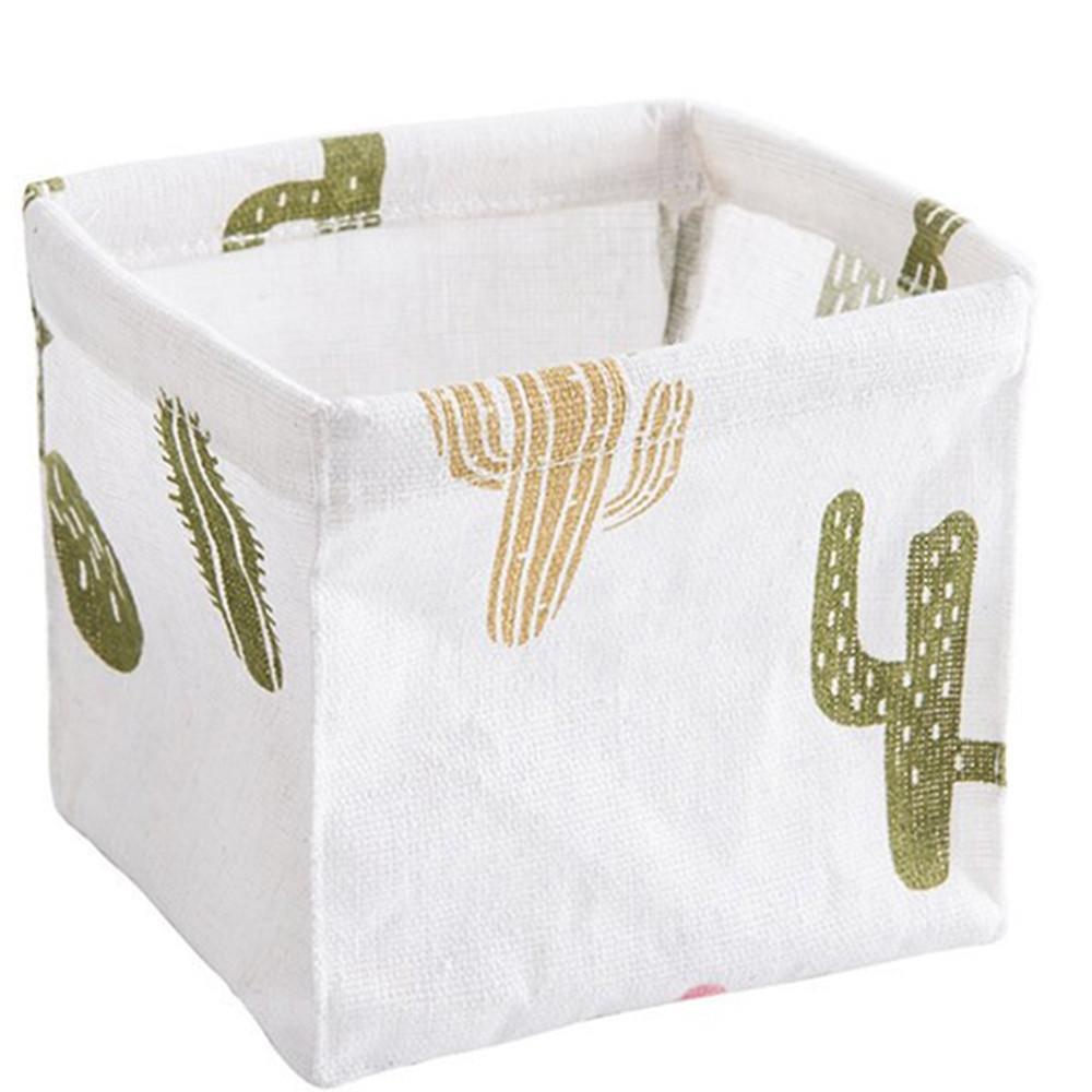 4 Pcs Cotton and Linen Desktop Storage Box for Cosmetic and Sundries Storage cactus_11*11*9cm