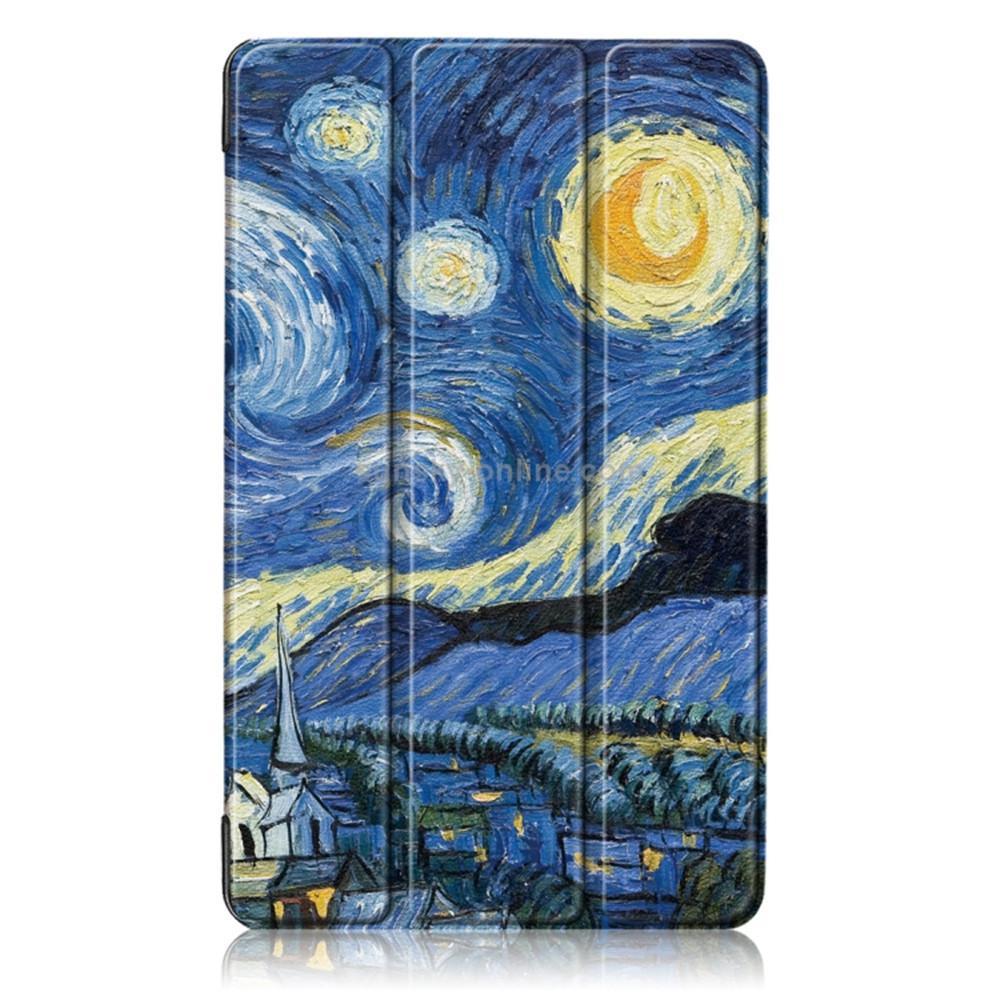 Starry Sky Pattern Colored Drawing Horizontal Flip Leather Case for Amazon New Fire 7 2019, with Three-folding Holder