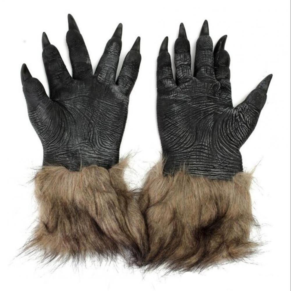 Men's Brown Hairy Wolf Claw Gloves Werewolf Hands for Cosplay Show Costume Party Halloween Masquerade Party_Wolves gloves