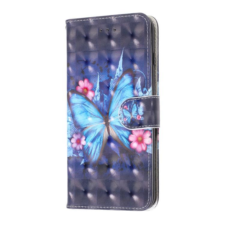 3D Visual Painting Left And Right Open Leather Case for Nokia 1 Plus, With Bracket & Card Slot & Wallet & Bracelet(Blue butterfly)