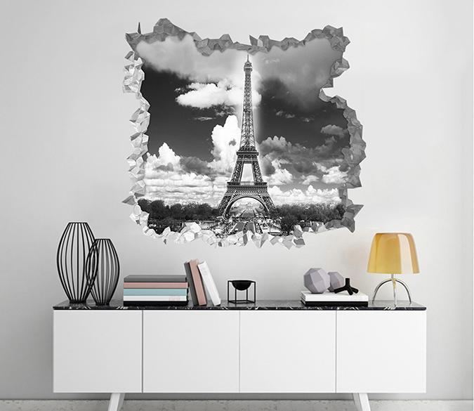3D Paris Eiffel Tower 239 Broken Wall Murals Standard Vinyl(Economical Use), W80 x H65cm(31.5''x31.5'')