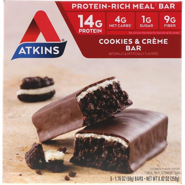 2x (5 Bar Double Pack) Atkins Cookies n' Creme - 10 Bars, 50g each