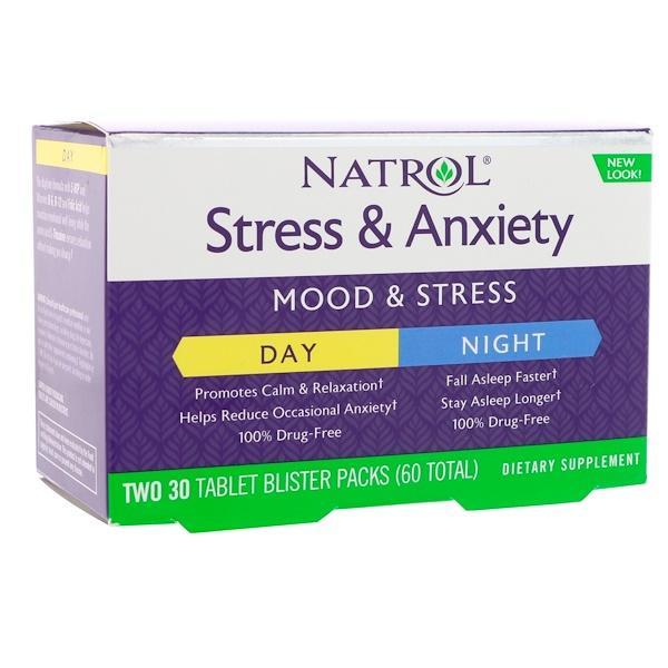 Natrol Stress & Anxiety Day & Night - 2x 30 Tablet Blister Packs (60 Total)