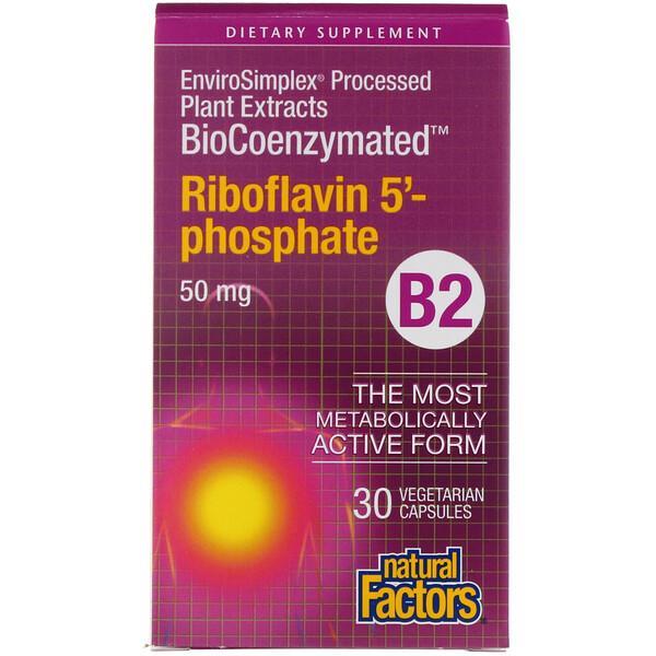 Natural Factors BioCoenzymated B2 Riboflavin 5'-Phosphate - 50mg, 30 Vegetarian Capsules