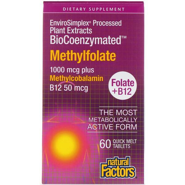 Natural Factors BioCoenzymated Folate B12 Methylfolate - 1,000mcg, 60 Quick Melt Tablets