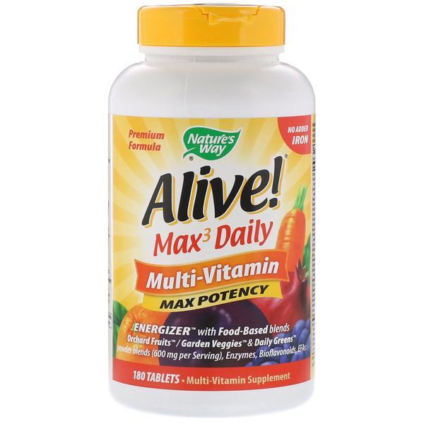 Nature's Way Alive Max3 Daily Multi-Vitamin No Added Iron Food Based Energizer 30 Tablets