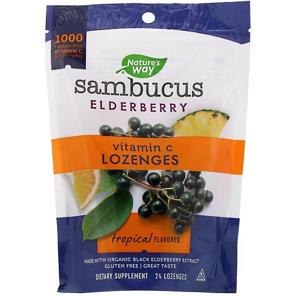 Nature's Way Sambucus Elderberry Vitamin C Lozenges - Tropical Flavoured, 24 Lozenges