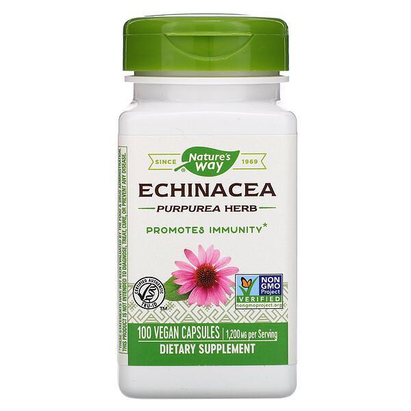 Nature's Way Echinacea Purpurea Stem Leaf Flower Herb Extract - 1,200mg, 100 Vegan Capsules