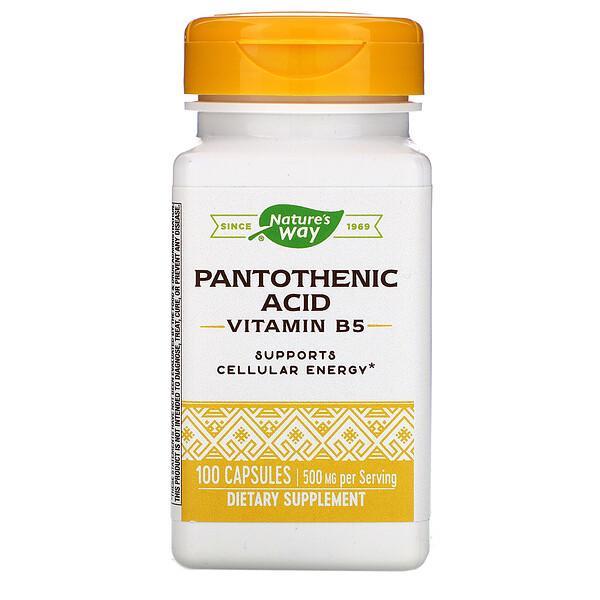 Nature's Way Pantothenic Acid Vitamin B5 Cellular Energy Support - 500mg, 100 Capsules