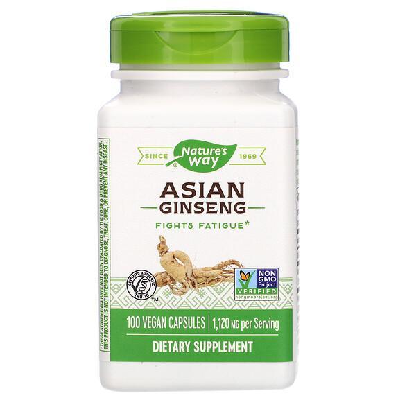 Nature's Way Asian Ginseng Root Extract Reduces Fatigue Assists Energy Levels - 1,120mg, 100 Vegan Capsules