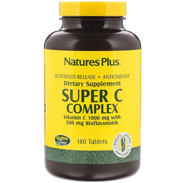 Nature's Plus Super C Complex Vitamin C 1000mg + 500mg Bioflavonoids 180 Tablets