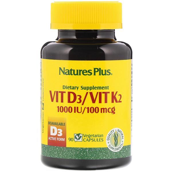 Nature's Plus Vitamin D3 & K2 Bioavailable Active Form 90 Vegetarian Capsules
