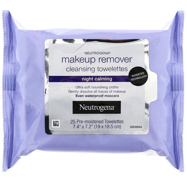 Neutrogena, Makeup Remover Cleansing Towelettes, Night Calming, 25 Pre-Moistened Towelettes