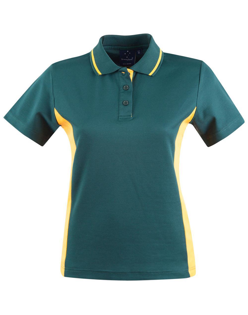 PS74 Sz 08 TEAMMATE Cotton Polyester Ladies Polo Shirt Bottle Green/Gold