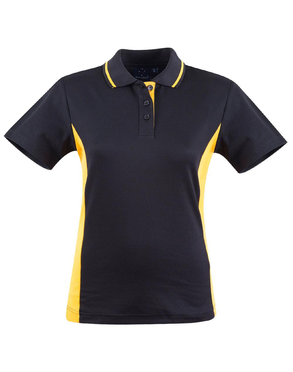 PS74 Sz 08 TEAMMATE Cotton Polyester Ladies Polo Shirt Black/Gold