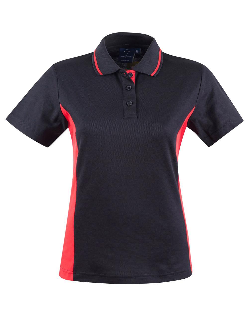 PS74 Sz 08 TEAMMATE Cotton Polyester Ladies Polo Shirt Black/Red
