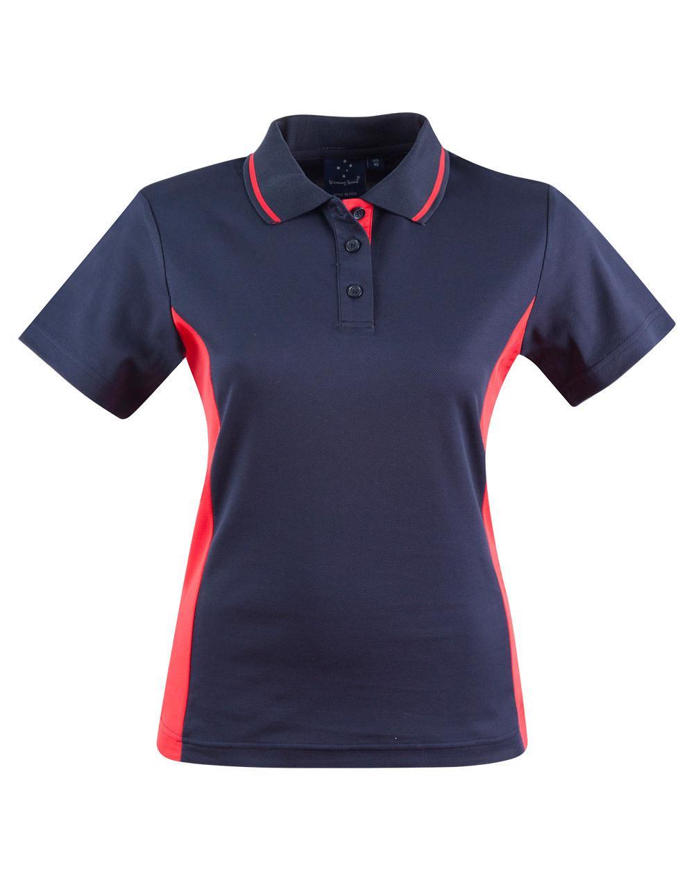 PS74 Sz 08 TEAMMATE Cotton Polyester Ladies Polo Shirt Navy/Red