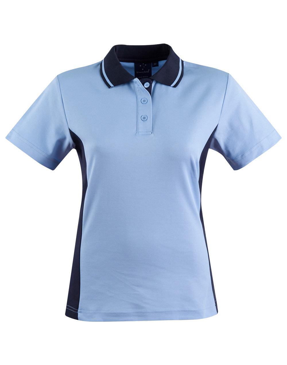 PS74 Sz 08 TEAMMATE Cotton Polyester Ladies Polo Shirt Sky/Navy