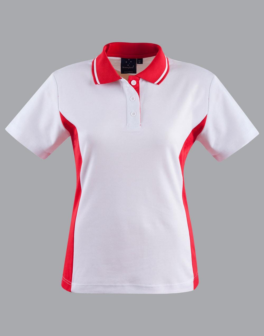 PS74 Sz 08 TEAMMATE Cotton Polyester Ladies Polo Shirt White/Red