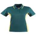 PS74 Sz 10 TEAMMATE Cotton Polyester Ladies Polo Shirt Bottle Green/Gold