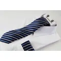 Mens Navy Striped Matching Neck Tie, Pocket Square, Cuff Links And Tie Clip Set
