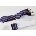 Mens Striped Neck Tie, Pocket Square, Cuff Links & Tie Clip Set