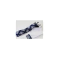 Mens Navy & Silver Checkered Matching Neck Tie, Pocket Square, Cuff Links And Tie Clip Set