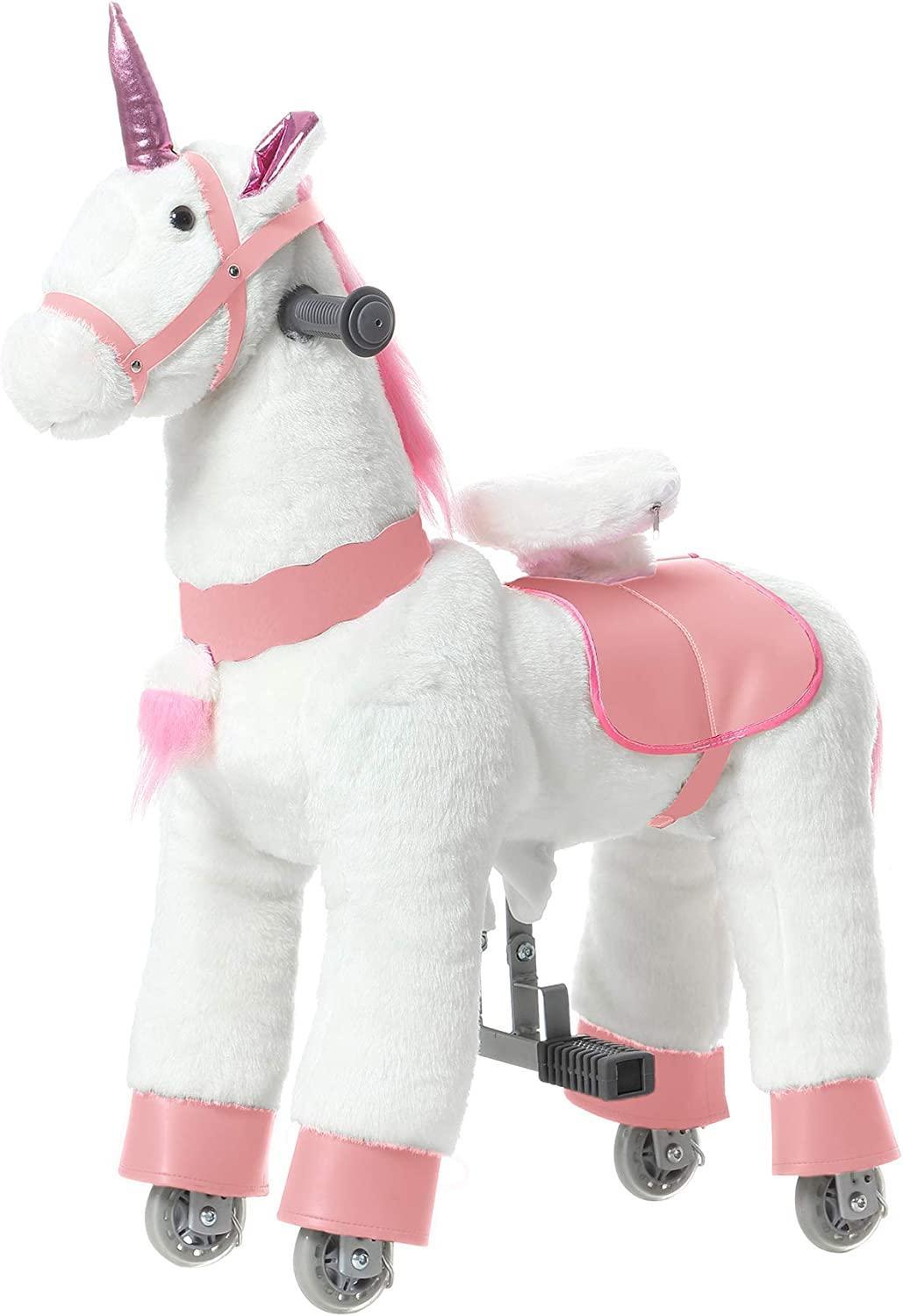 Ride-On Pink Horn Unicorn Horse Push Toy w/Wheels Bounce Toy Horse Rider 3y+ KidsGro (Small Size)