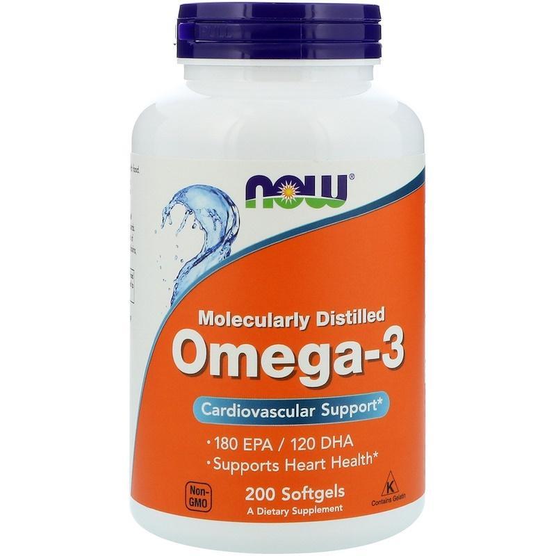 Now Foods Omega-3 EPA DHA Fish oil Cardiovascular Support 200 Soft Gels