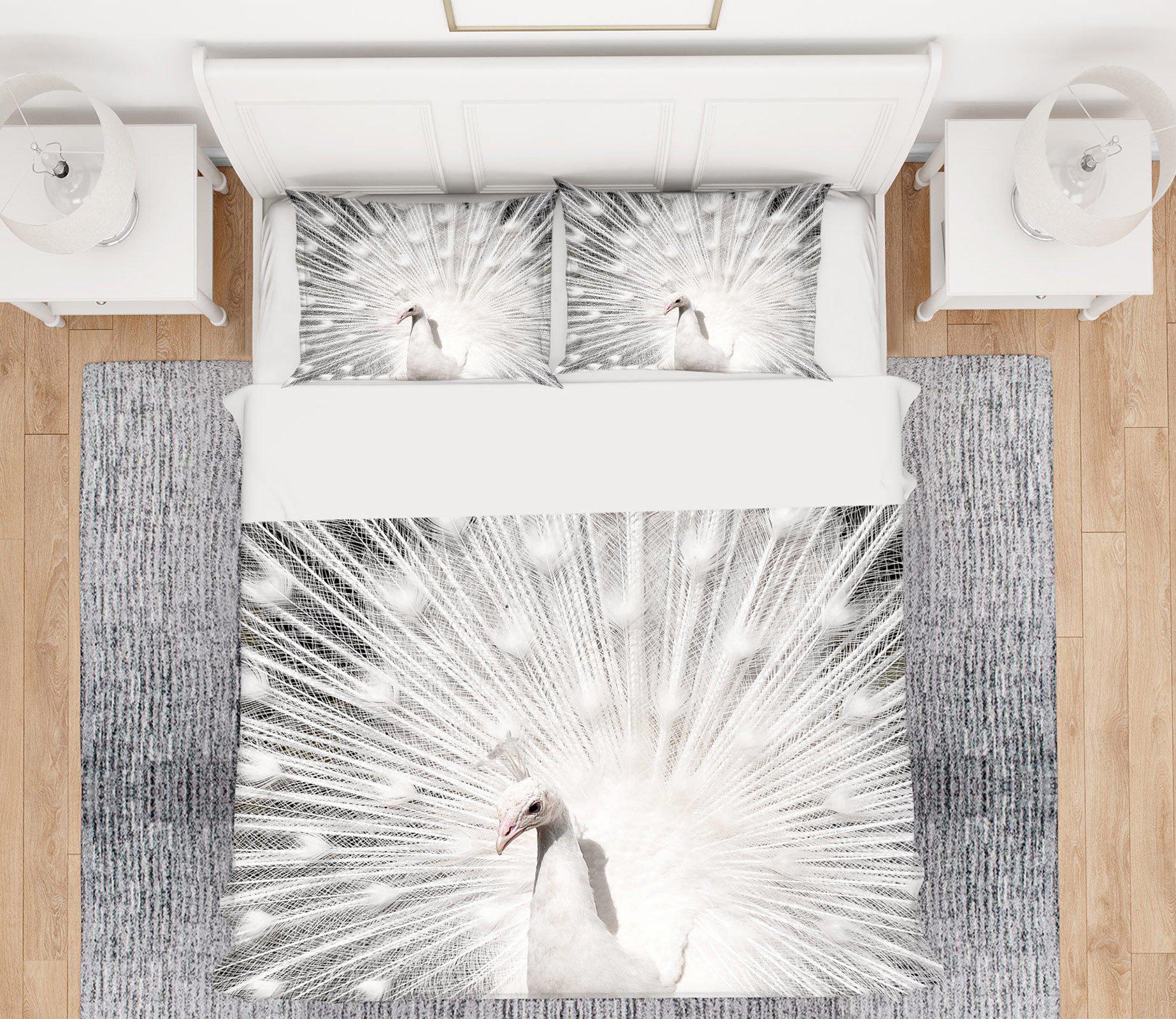 3D White Peacock 59212 Bed Pillowcases Quilt Bedding Set Quilt Cover Quilt Duvet Cover